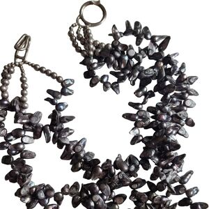 • Black Shell and Albalone Multi-Strand Women's Statement Necklace •